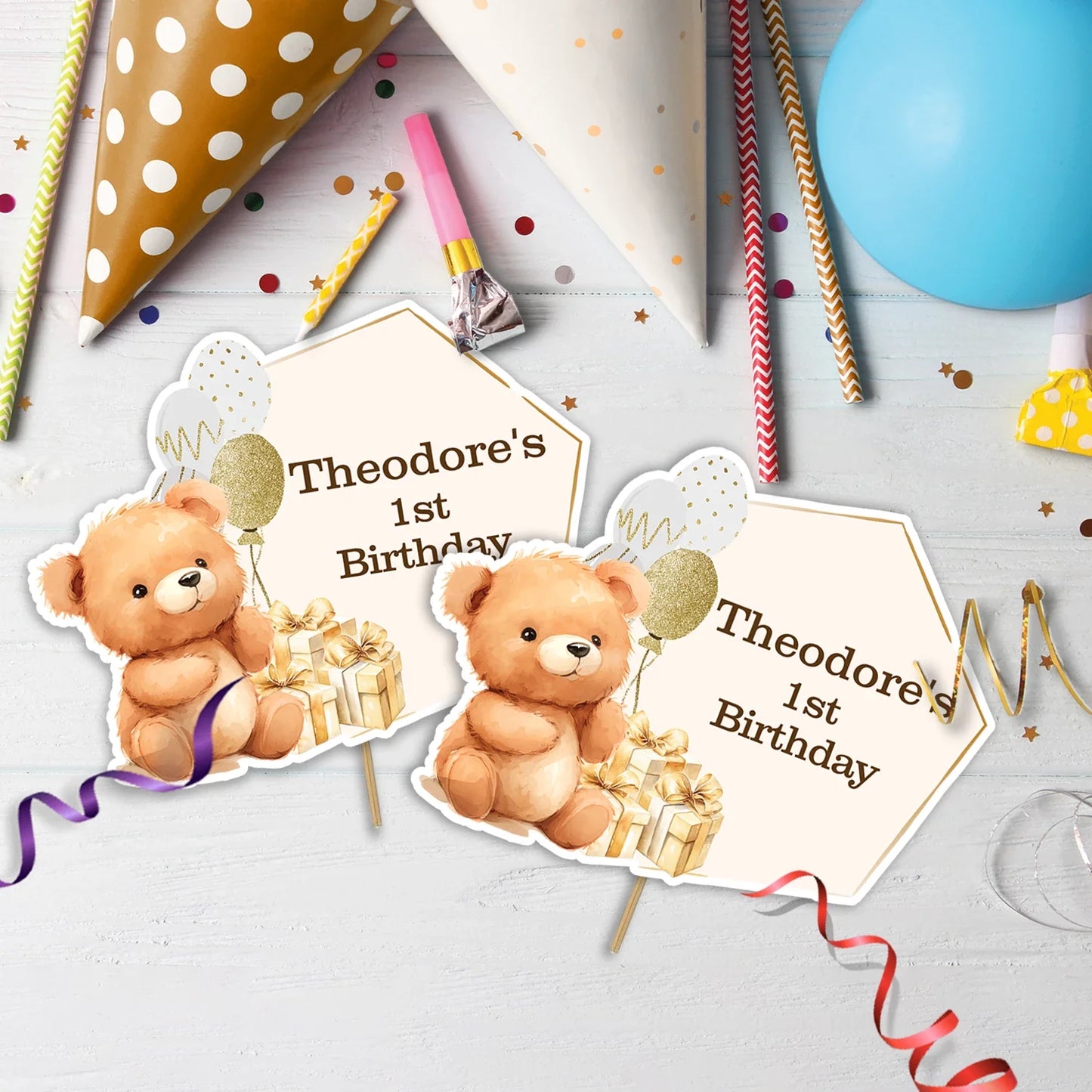1st Birthday Birthday Decorations, Teddy Bear Party Supplies, Paddington Bear Themed, Bear doll toys Digital Template, Editable Bear Image SVG PNG