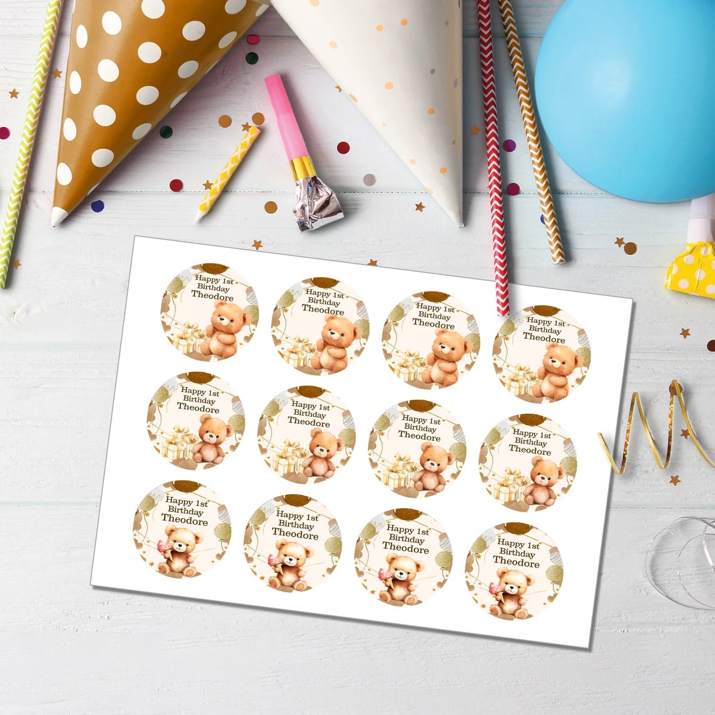 Bear Personalized Cupcake Toppers Printable