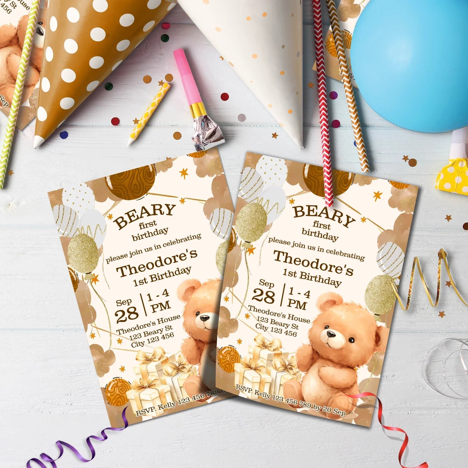 1st Birthday Birthday Decorations, Teddy Bear Party Supplies, Paddington Bear Themed, Bear doll toys Digital Template, Editable Bear Image SVG PNG
