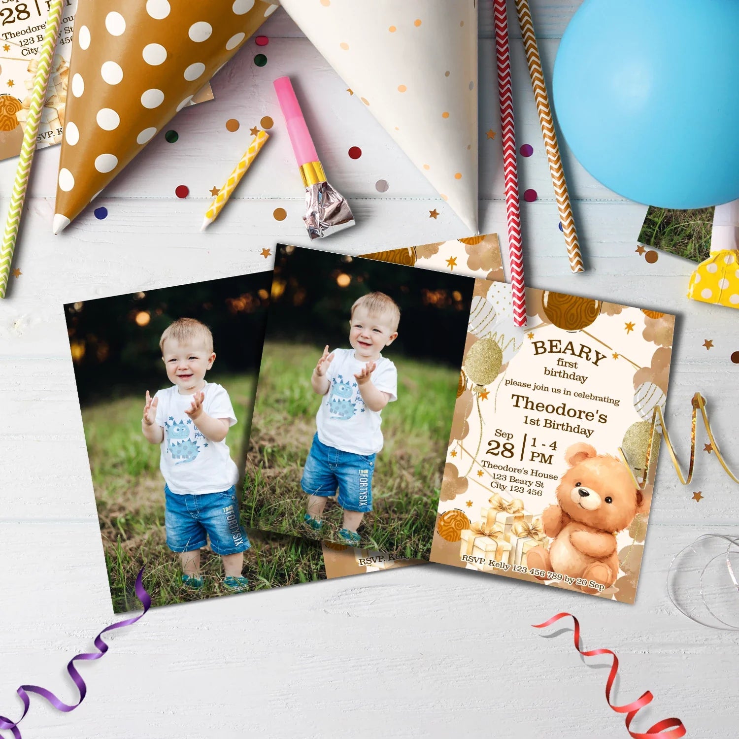 1st Birthday Birthday Decorations, Teddy Bear Party Supplies, Paddington Bear Themed, Bear doll toys Digital Template, Editable Bear Image SVG PNG