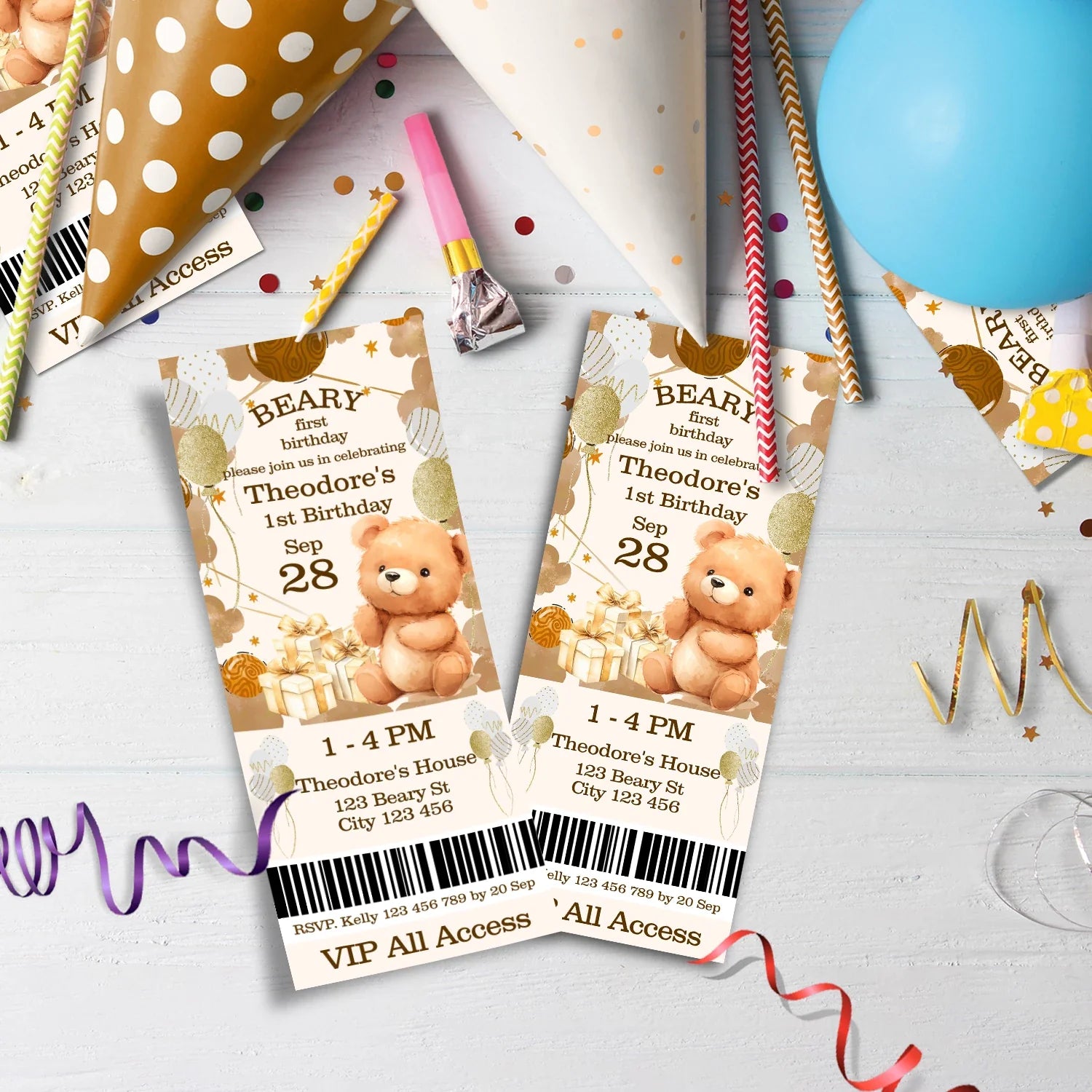 1st Birthday Birthday Decorations, Teddy Bear Party Supplies, Paddington Bear Themed, Bear doll toys Digital Template, Editable Bear Image SVG PNG