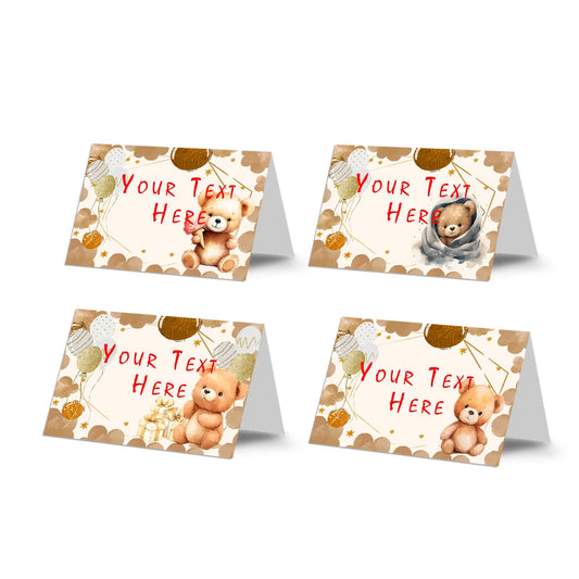 Bear food cards with cute bear illustrations and soft neutral color palette arranged flat