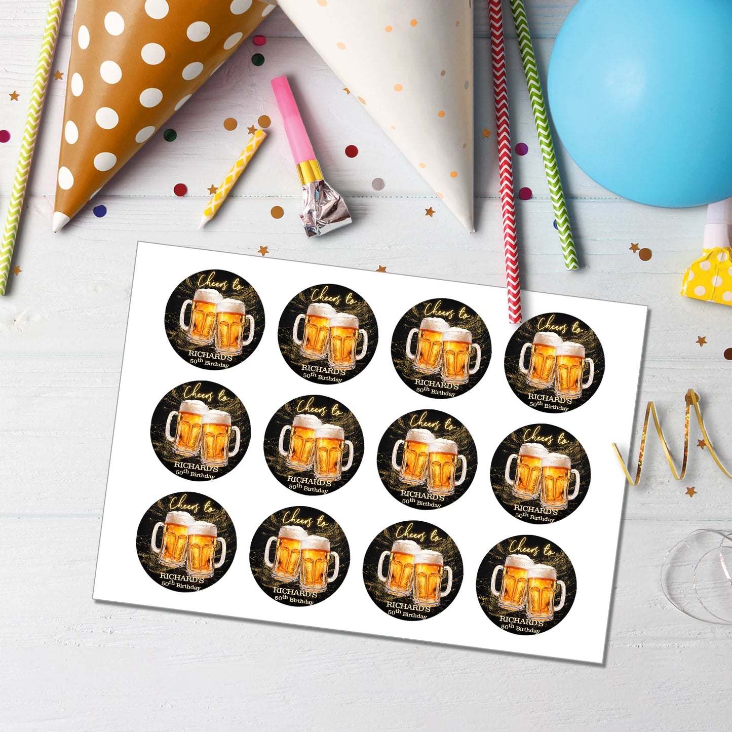 Beer Adult Birthday Personalized Cupcake Toppers Party Dessert Decor