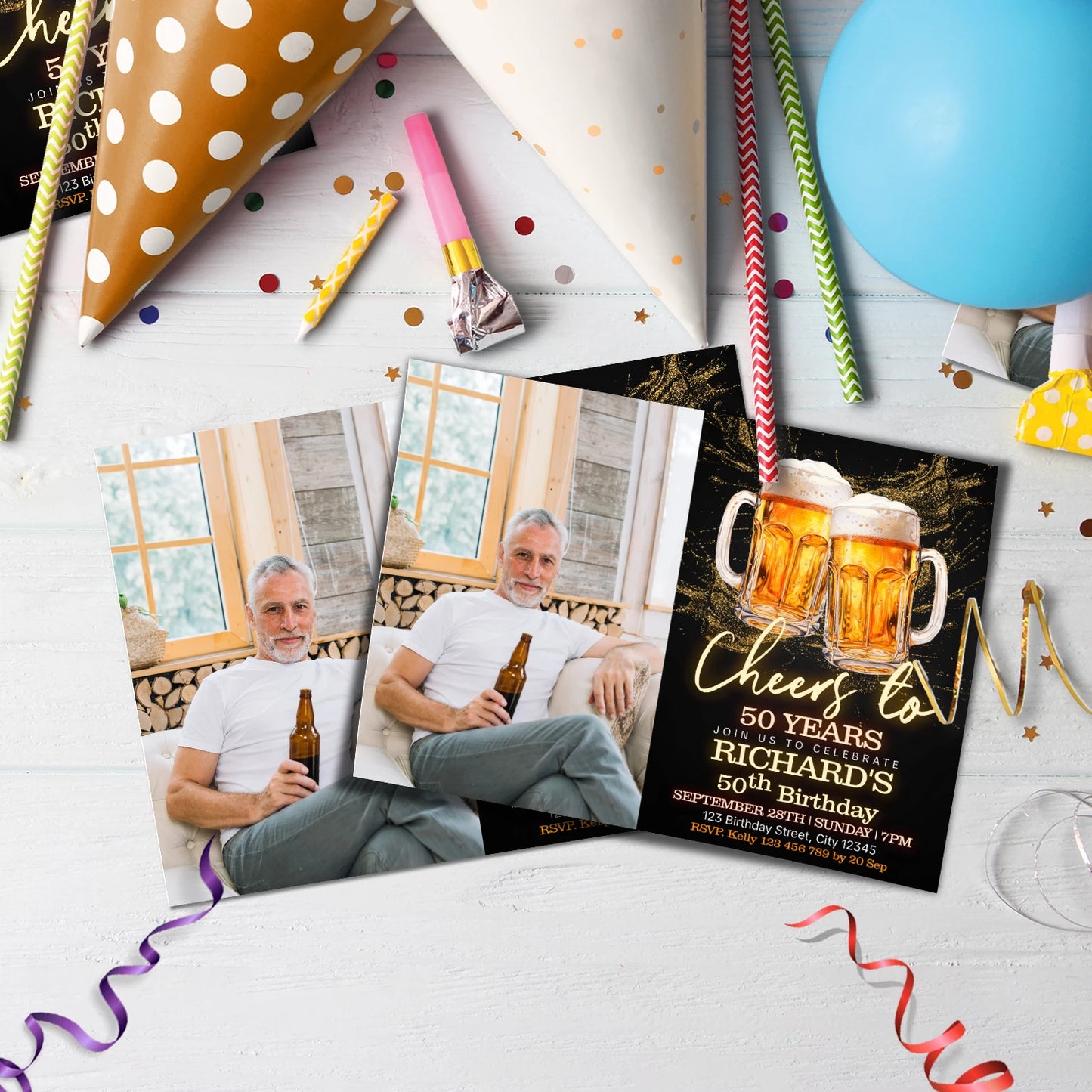 Beer Birthday Birthday Decorations, Adult Party Party Supplies, Mens Birthday Themed, 50th Birthday Digital Template, Editable Beer Adult Birthday Image SVG PNG