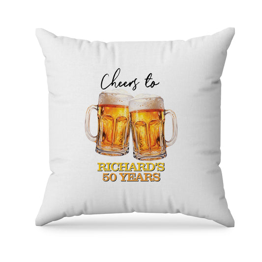 Beer adult birthday sublimation pillowcase with beer mug pattern and party theme colors, fabric pillowcase on white background