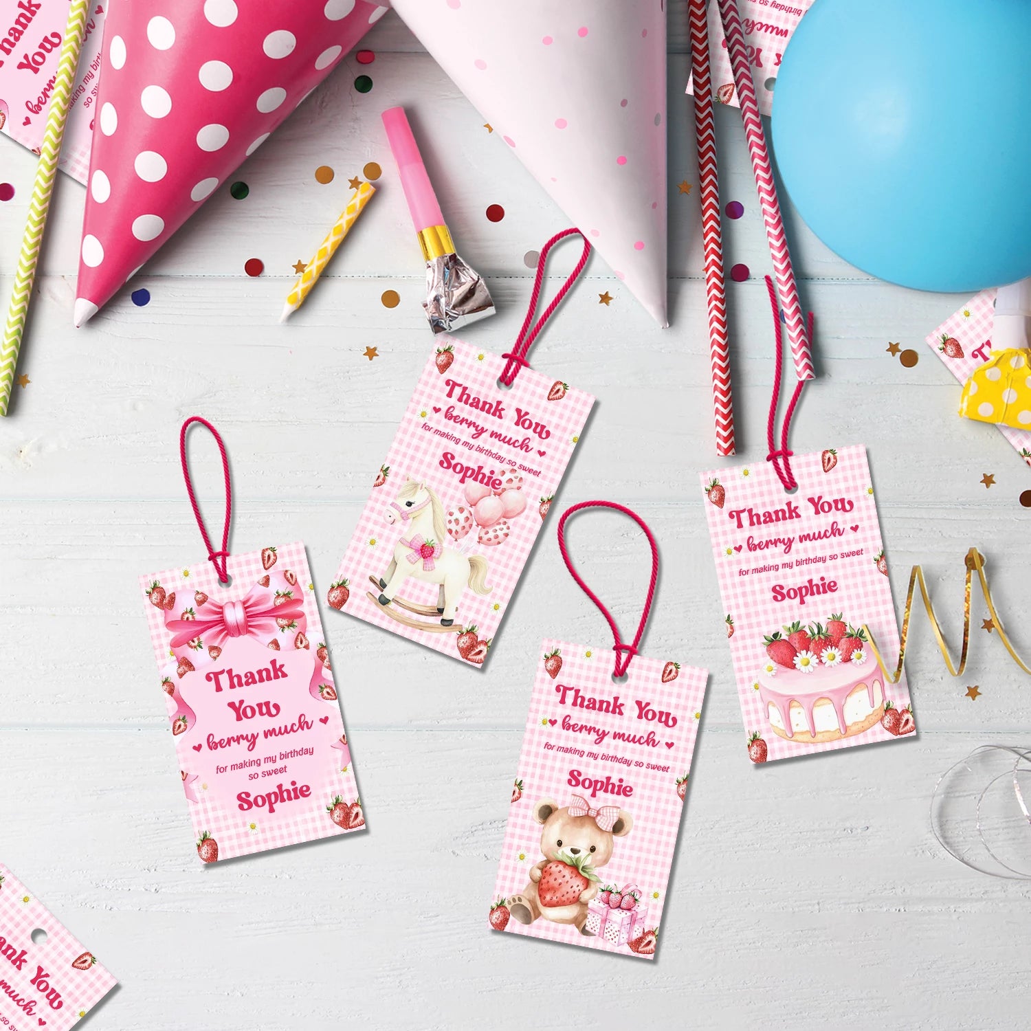 Strawberry Birthday Decorations, Girls Birthday Party Supplies, 1st Birthday Themed, Berry Digital Template, Editable Berry Strawberry Image SVG PNG