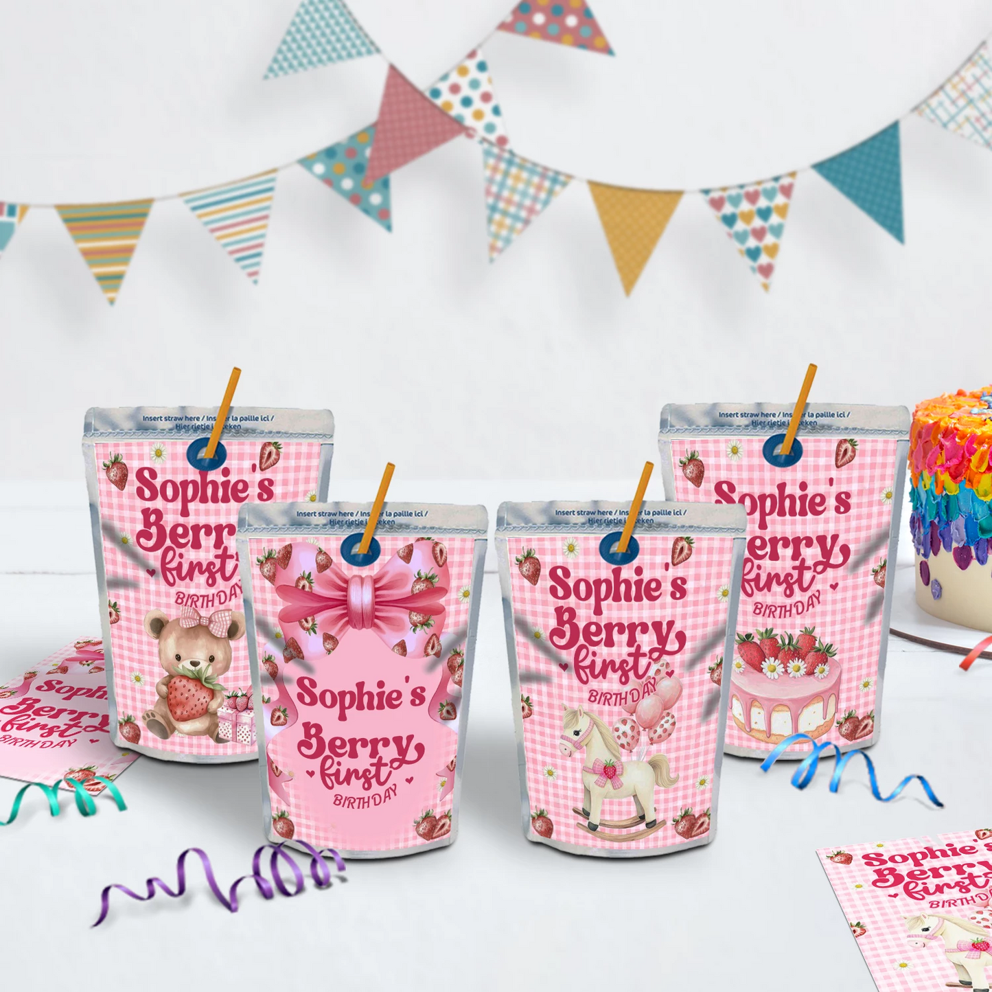 Strawberry Birthday Decorations, Girls Birthday Party Supplies, 1st Birthday Themed, Berry Digital Template, Editable Berry Strawberry Image SVG PNG
