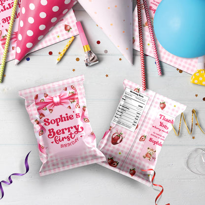 Strawberry Birthday Decorations, Girls Birthday Party Supplies, 1st Birthday Themed, Berry Digital Template, Editable Berry Strawberry Image SVG PNG