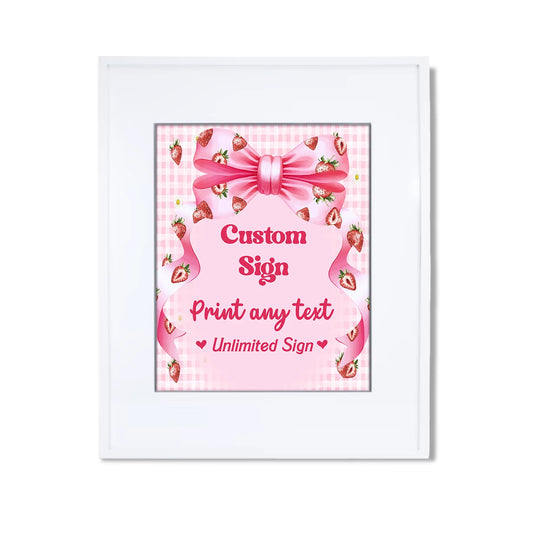 Berry strawberry custom sign with strawberry graphics and pastel tones, rectangular sign on white background