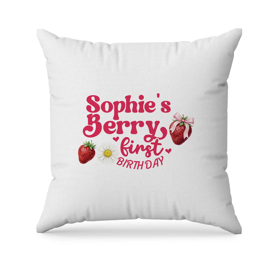 Berry strawberry sublimation pillowcase with strawberry print and soft pink tones, fabric pillowcase on white background