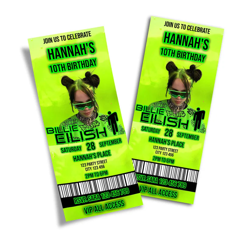 Billie Eilish Personalized Birthday Ticket Invitations
