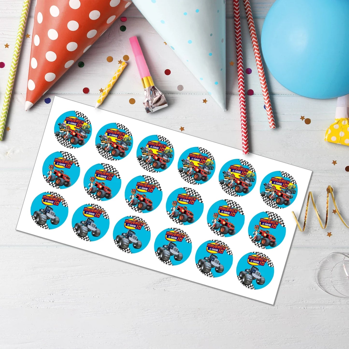 Blaze The Monster Machines Personalized Cupcake Toppers for Birthday Party