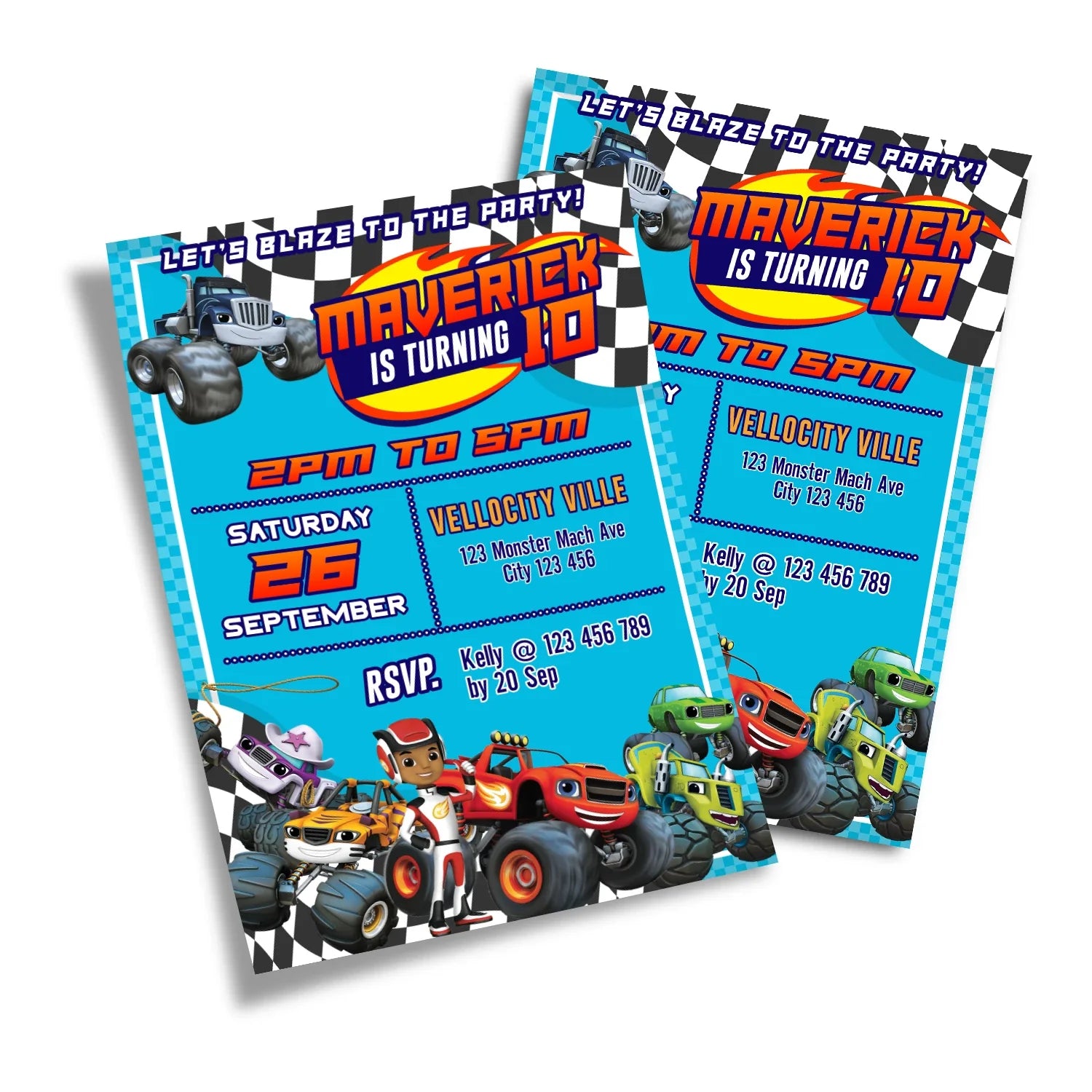 Blaze The Monster Machines personalized birthday card invitations