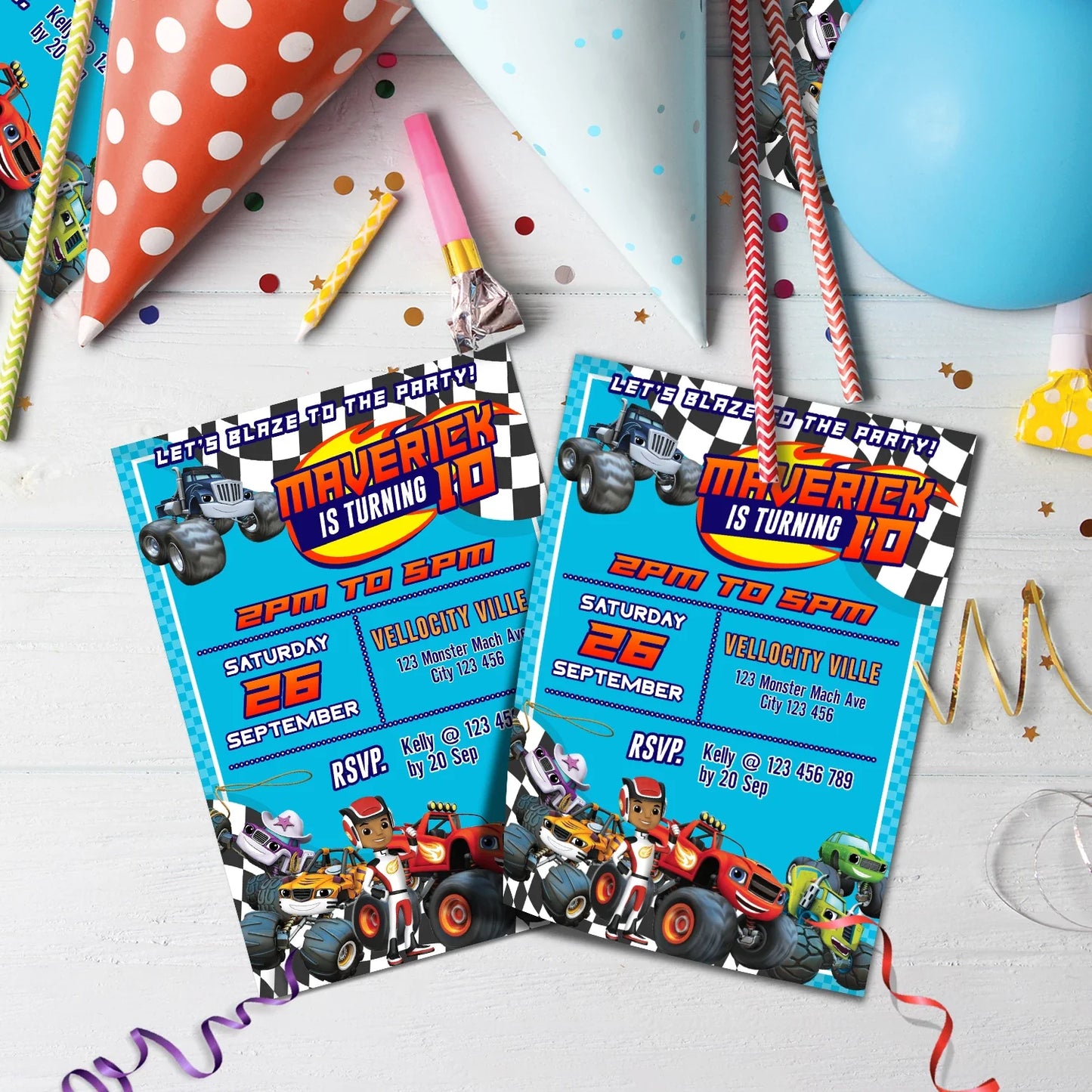 Blaze The Monster Machines Birthday Decorations, Monster Machines Races Party Supplies, Blaze vs Crusher Themed, Boy Birthay Themes Digital Template, Editable Blaze The Monster Machines Image SVG PNG