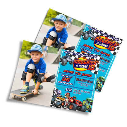 Blaze The Monster Machines personalized photo card invitations