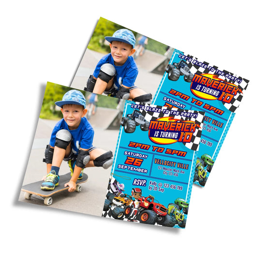 Blaze The Monster Machines personalized photo card invitations