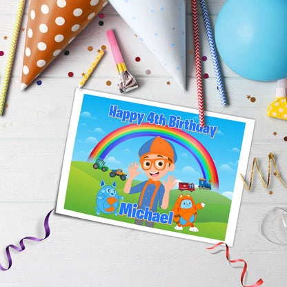 Blippi personalized icing sheet cake topper images for kids parties