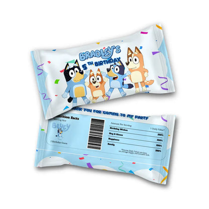 Bluey Skittles label printable sticker with colorful layout and custom text