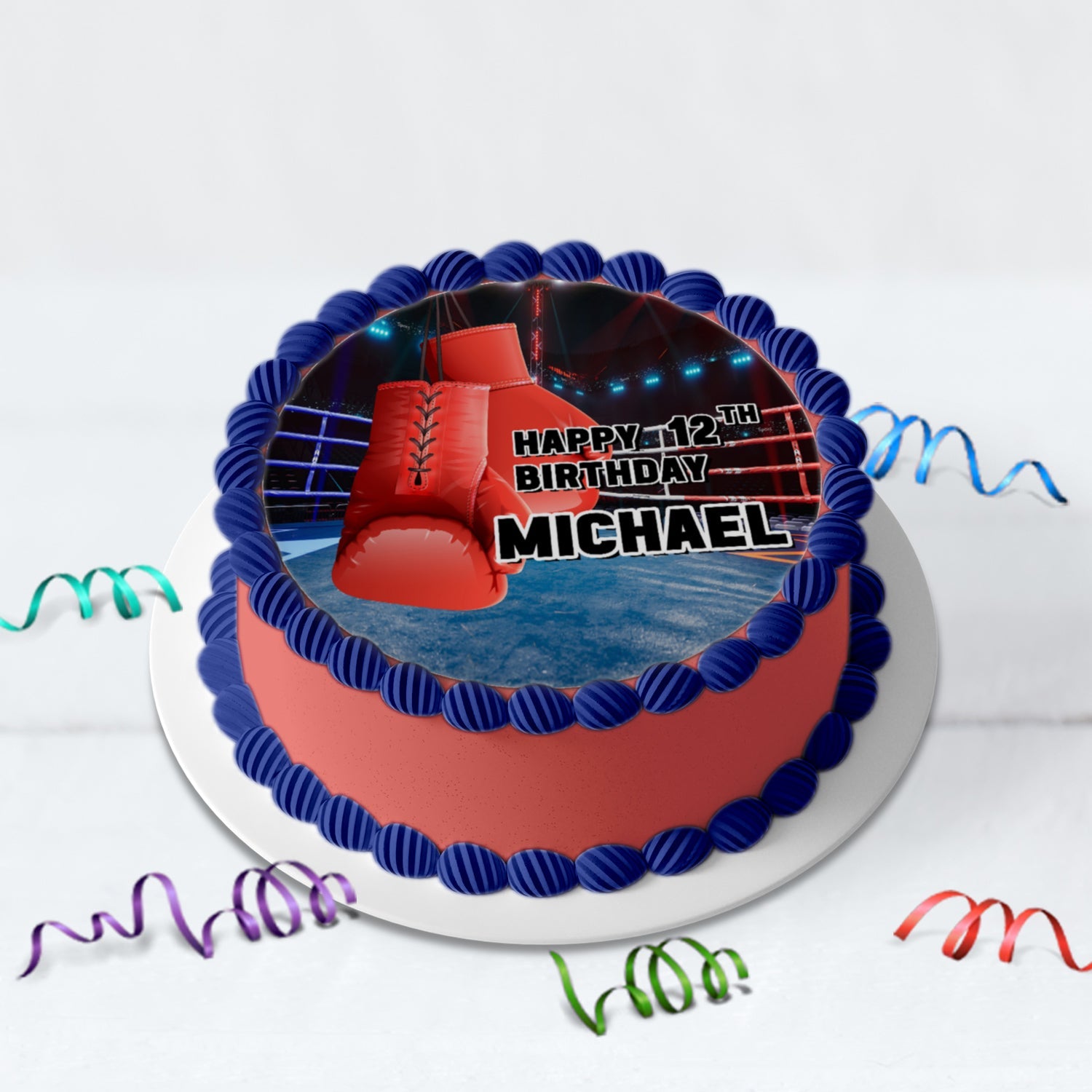 Round Edible Sheet Cake Images with Boxing Theme - Personalized