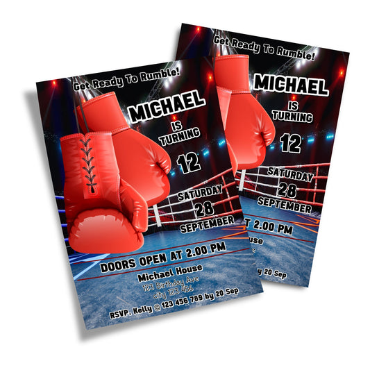 Boxing Themed Personalized Birthday Card Invitations