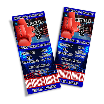 Boxing Themed Personalized Birthday Ticket Invitations