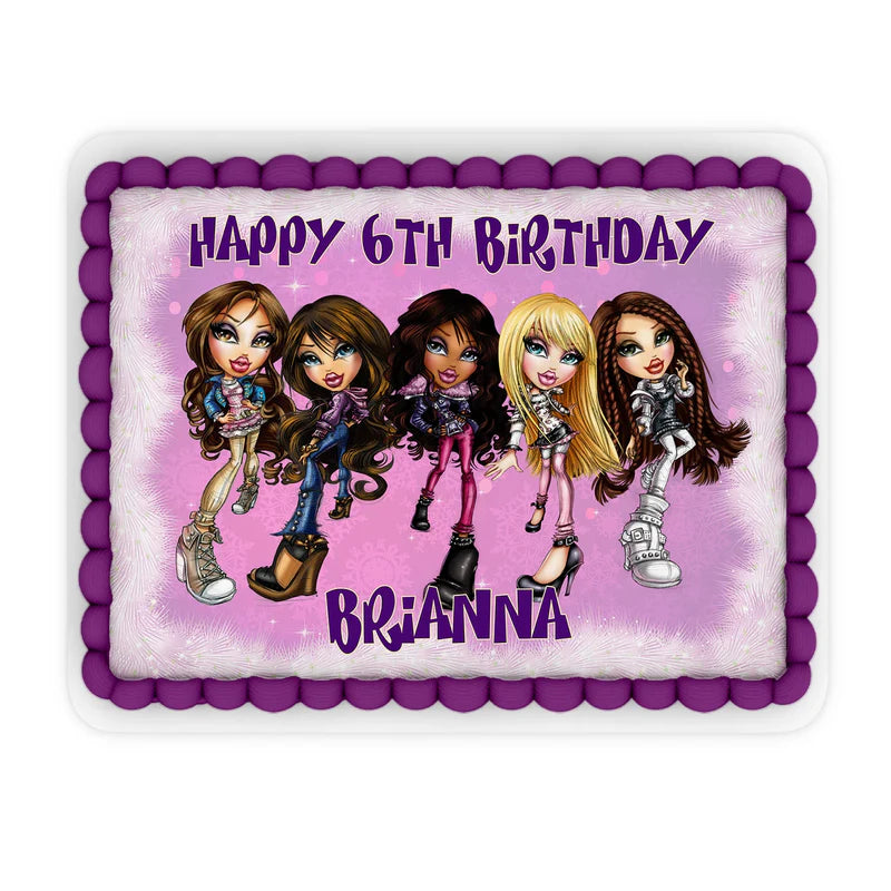 Bratz full sheet edible cake image with name customization