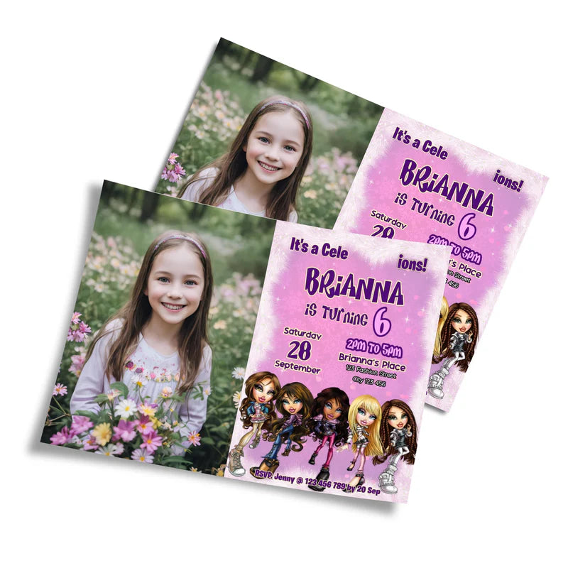 Bratz photo invitation card template for birthday party