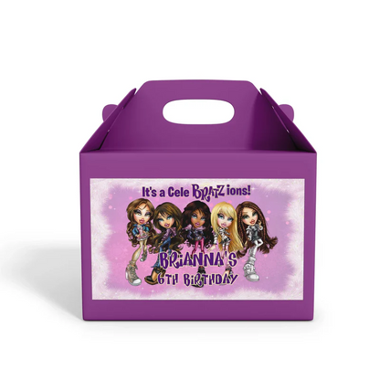 Bratz treat box label for party favors or gifts