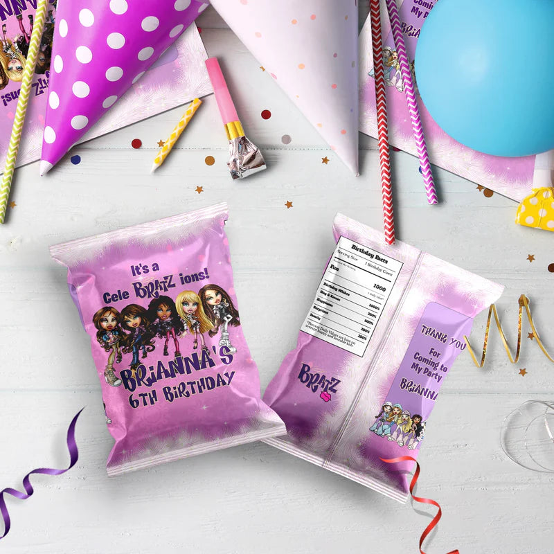 Bratz Birthday Decorations, Fashion Doll Party Supplies, Bratz Cloe Themed, Yasmin, Jade, Sasha Digital Template, Editable Bratz Image SVG PNG