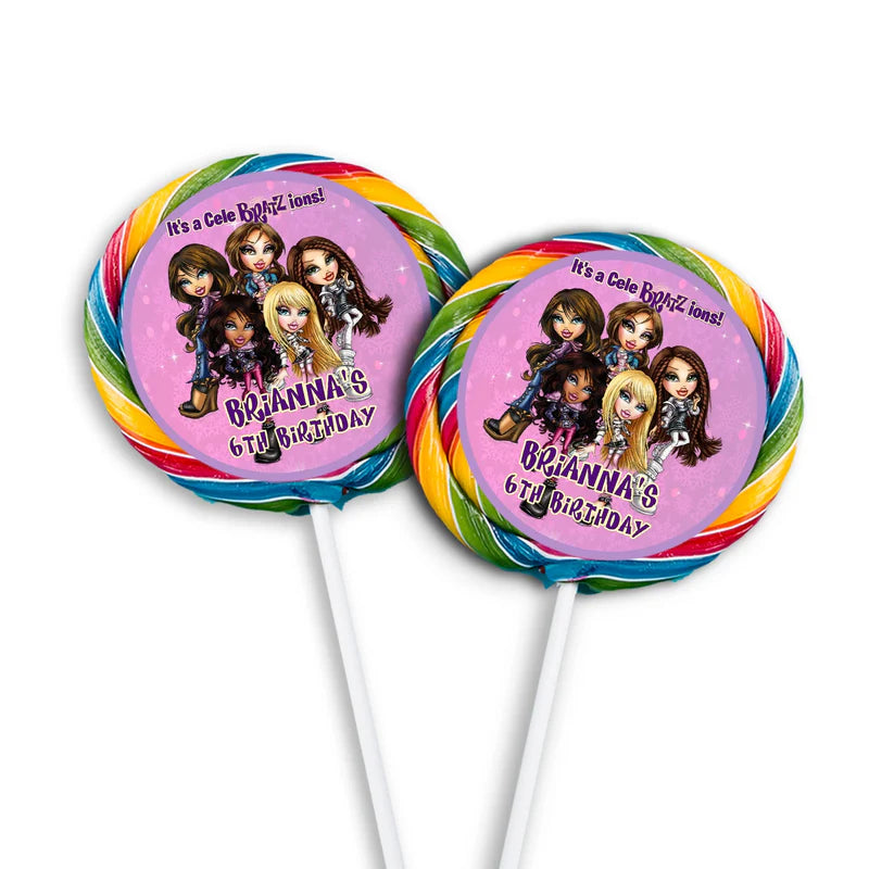 Bratz round lollipop label with customizable name