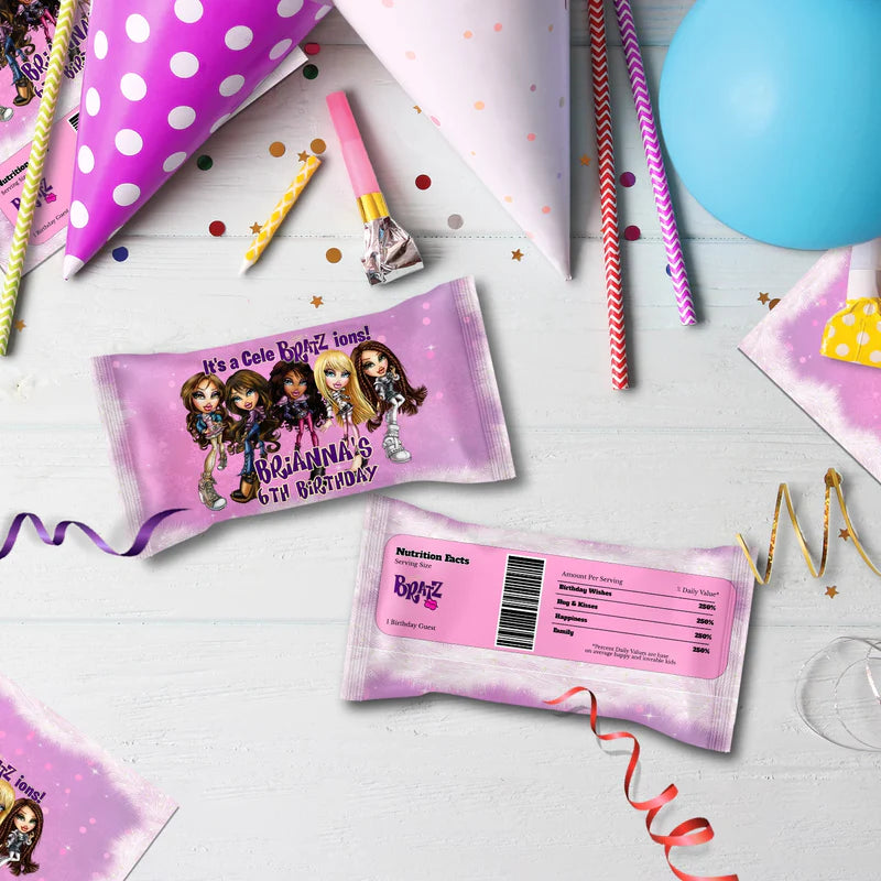 Bratz Birthday Decorations, Fashion Doll Party Supplies, Bratz Cloe Themed, Yasmin, Jade, Sasha Digital Template, Editable Bratz Image SVG PNG