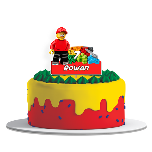 Personalized cake toppers with a Lego theme