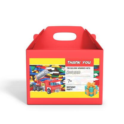 Gable box label with a Lego theme