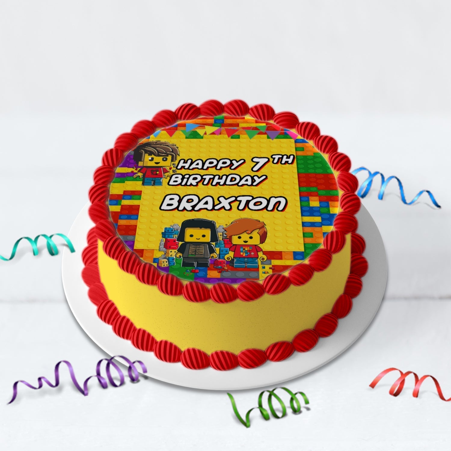 Round Personalized Cake Images with Lego Theme - Add a Unique Touch to Your Celebration