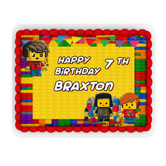 Rectangle personalized cake images with a Lego theme