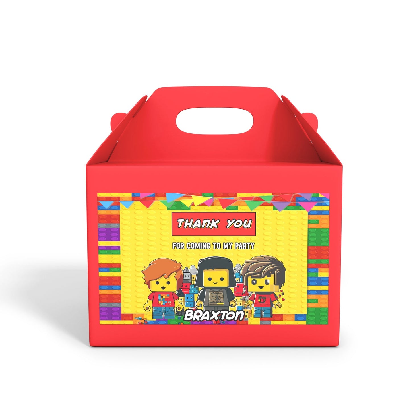 Gable box label with a Lego theme