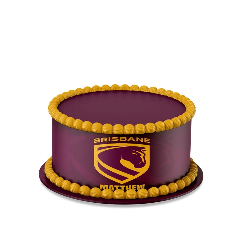 Brisbane Broncos custom cake strips with maroon and gold team color patterns displayed neatly on a clean white background