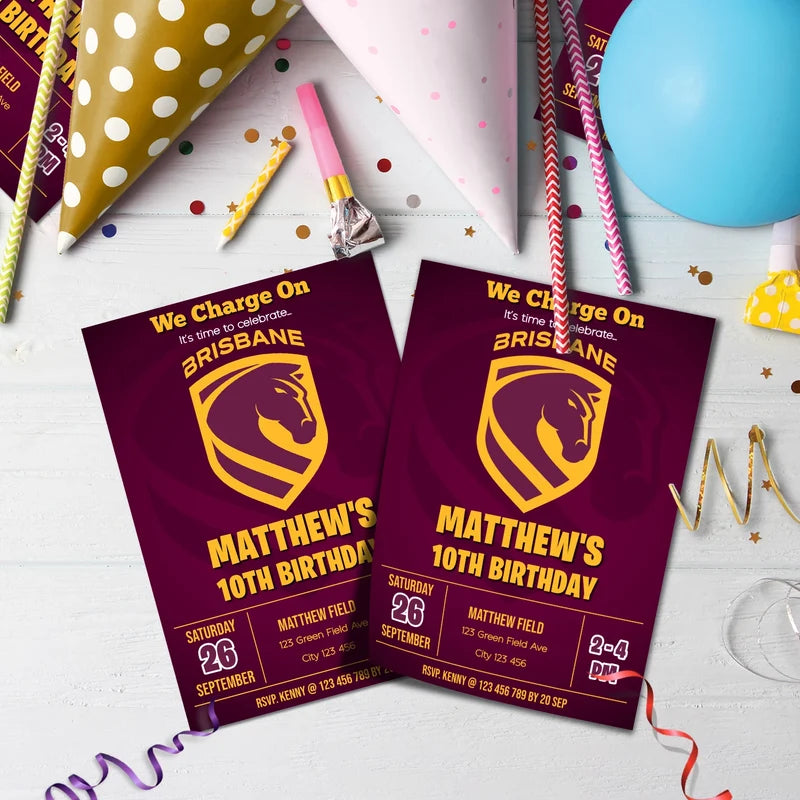 Broncos Birthday Decorations, NRL Broncos Party Supplies, Brisbane Themed, Broncos Digital Template, Editable Brisbane Broncos Image SVG PNG