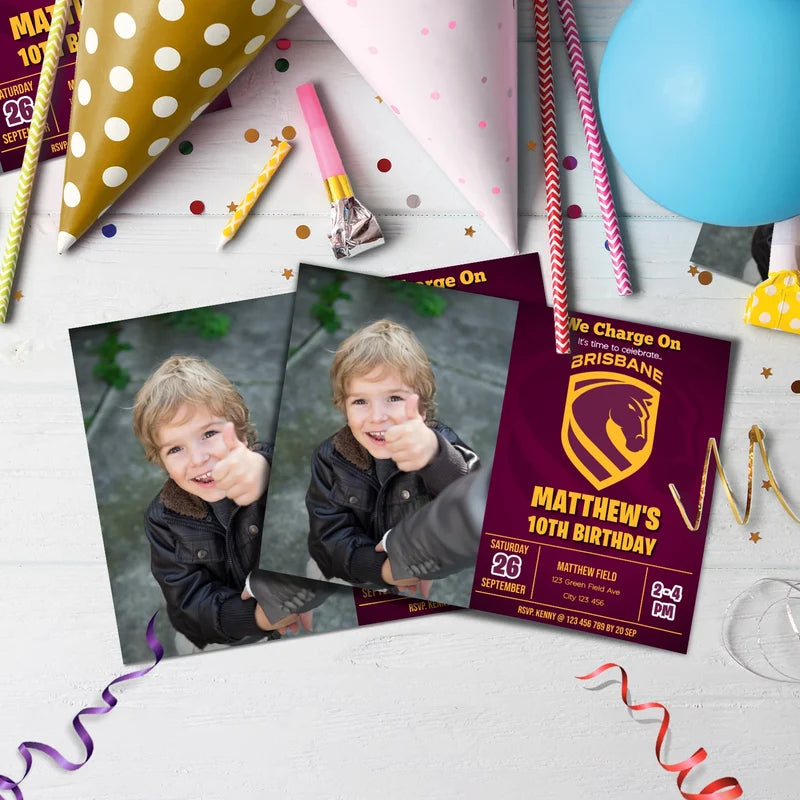 Broncos Birthday Decorations, NRL Broncos Party Supplies, Brisbane Themed, Broncos Digital Template, Editable Brisbane Broncos Image SVG PNG