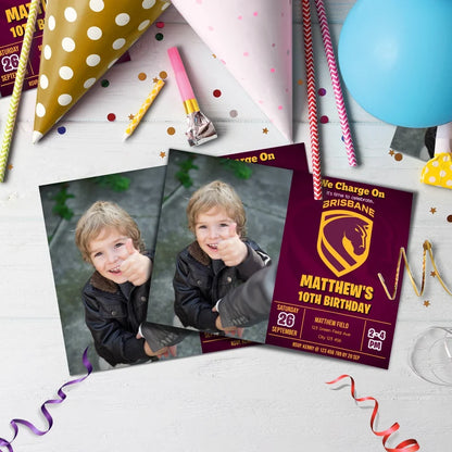 Broncos Birthday Decorations, NRL Broncos Party Supplies, Brisbane Themed, Broncos Digital Template, Editable Brisbane Broncos Image SVG PNG