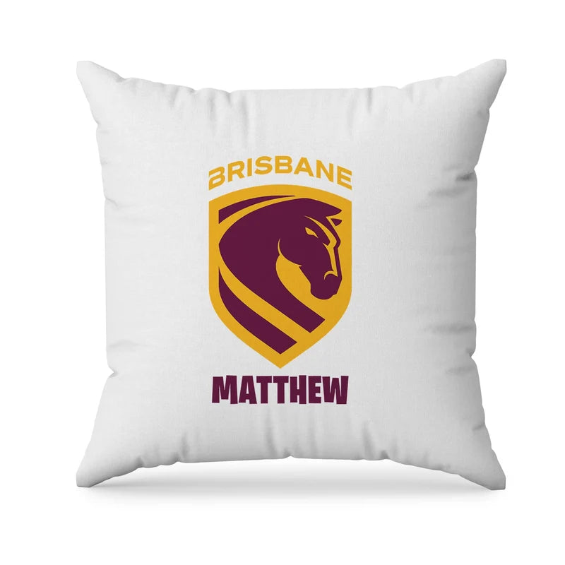 Brisbane Broncos sublimation pillowcase layout showing a graphic designed on a square cushion