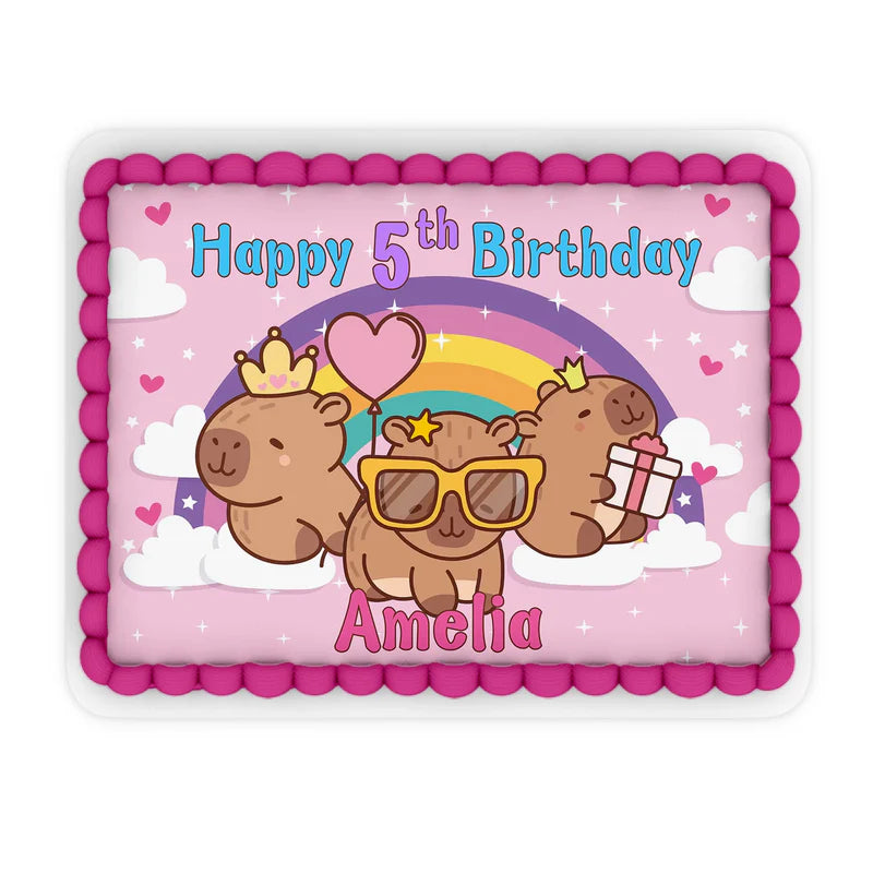 Capybara personalized edible sheet cake images featuring large rectangular custom graphics for birthday cakes