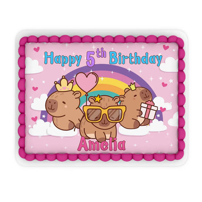 Capybara personalized edible sheet cake images featuring large rectangular custom graphics for birthday cakes