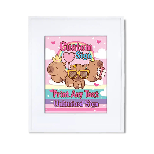 Capybara custom sign featuring a personalized message and large animal illustration for party wall decor