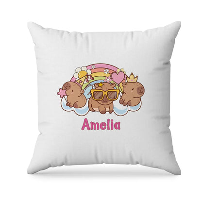 Capybara sublimation pillowcase with custom animal graphics and soft brown patterns on a white cushion