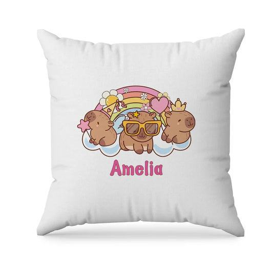Capybara sublimation pillowcase with custom animal graphics and soft brown patterns on a white cushion