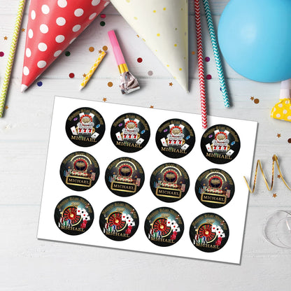 Casino Personalized Cupcakes Toppers - Custom Casino Themed Cupcake Toppers for Parties & Events