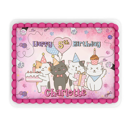Cats & Kittens custom sheet cake images showing a vibrant birthday layout on a large rectangle cake