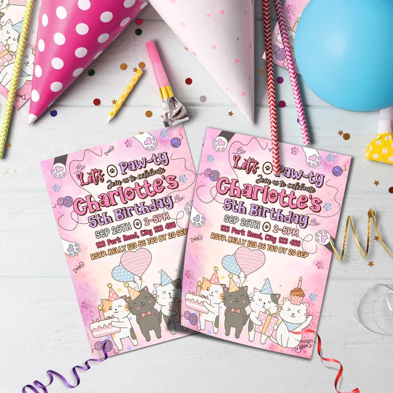 Cool Cats & Kittens Birthday Decorations, Cute Cat Party Supplies, Cat Lover Themed, Kitten Digital Template, Editable Cats & Kittens Image SVG PNG