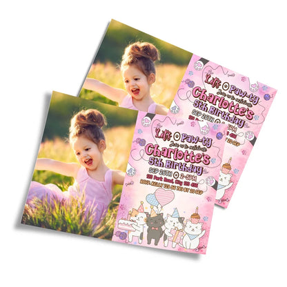 Cats & Kittens photo card invitations featuring a custom picture frame layout on a clean studio background